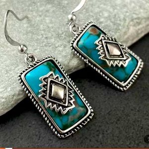 Square Turquoise Dangle Earrings